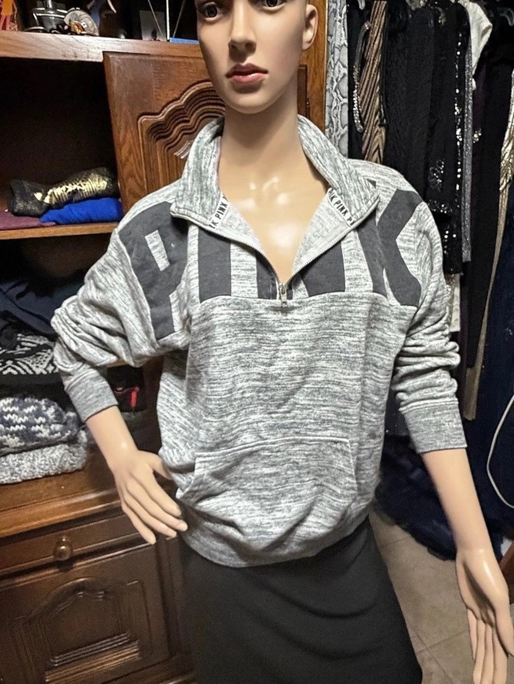 Victoria's Secret Campus PINK Grey Half-Zip Pullover Sweatshirt - Size XS